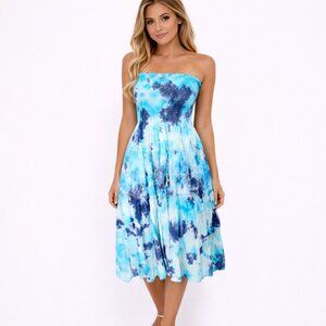 Raya Sun Smocked Strapless Tie-Dye Sundress Beach Lace Party Resort Summer Y2K